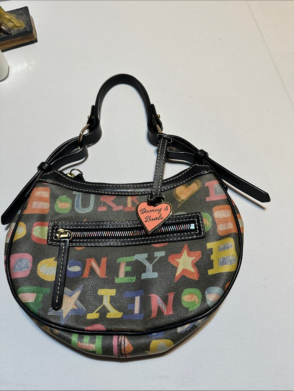 Dooney & Bourke Black Multicolor Logo Crescent Handbag